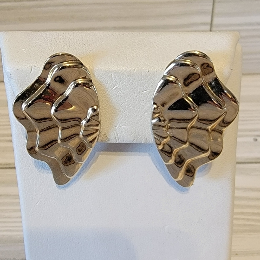 Vintage Avon Sculptural Abstract Gold Tone Statement Clip On Earrings